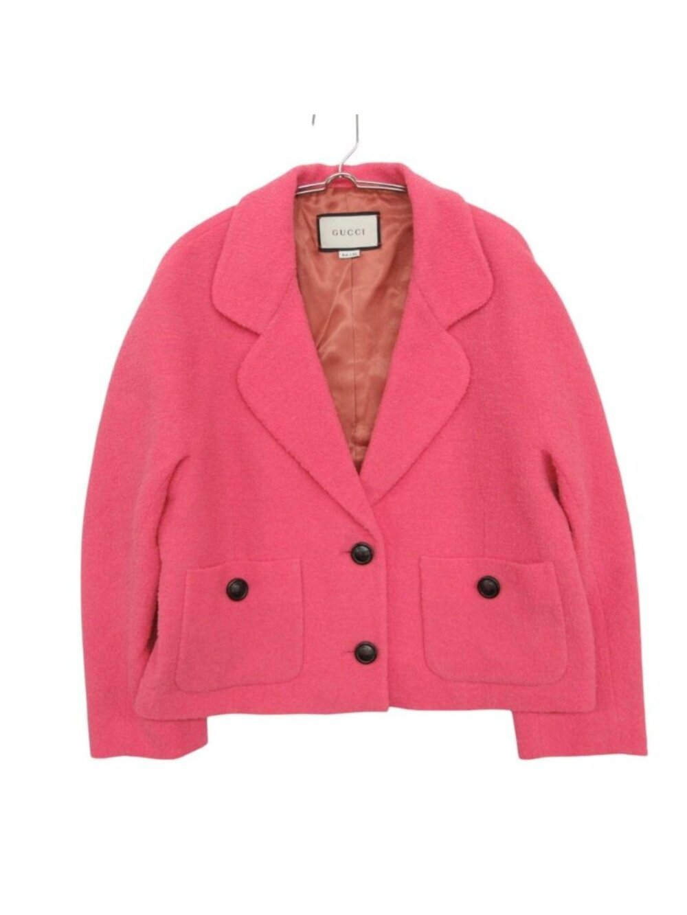 Gucci Tailored Jacket Tweed Blazer Interlocking G Button Pink